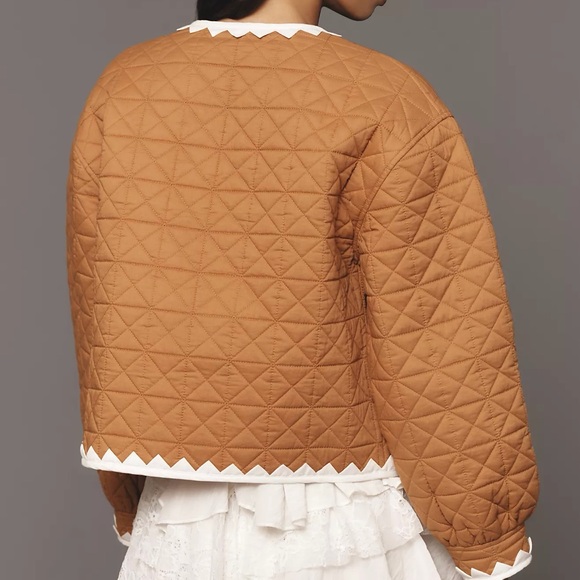 NWT Anthropologie Zigzag-Trim Quilted Open Front Jacket - Picture 2 of 13